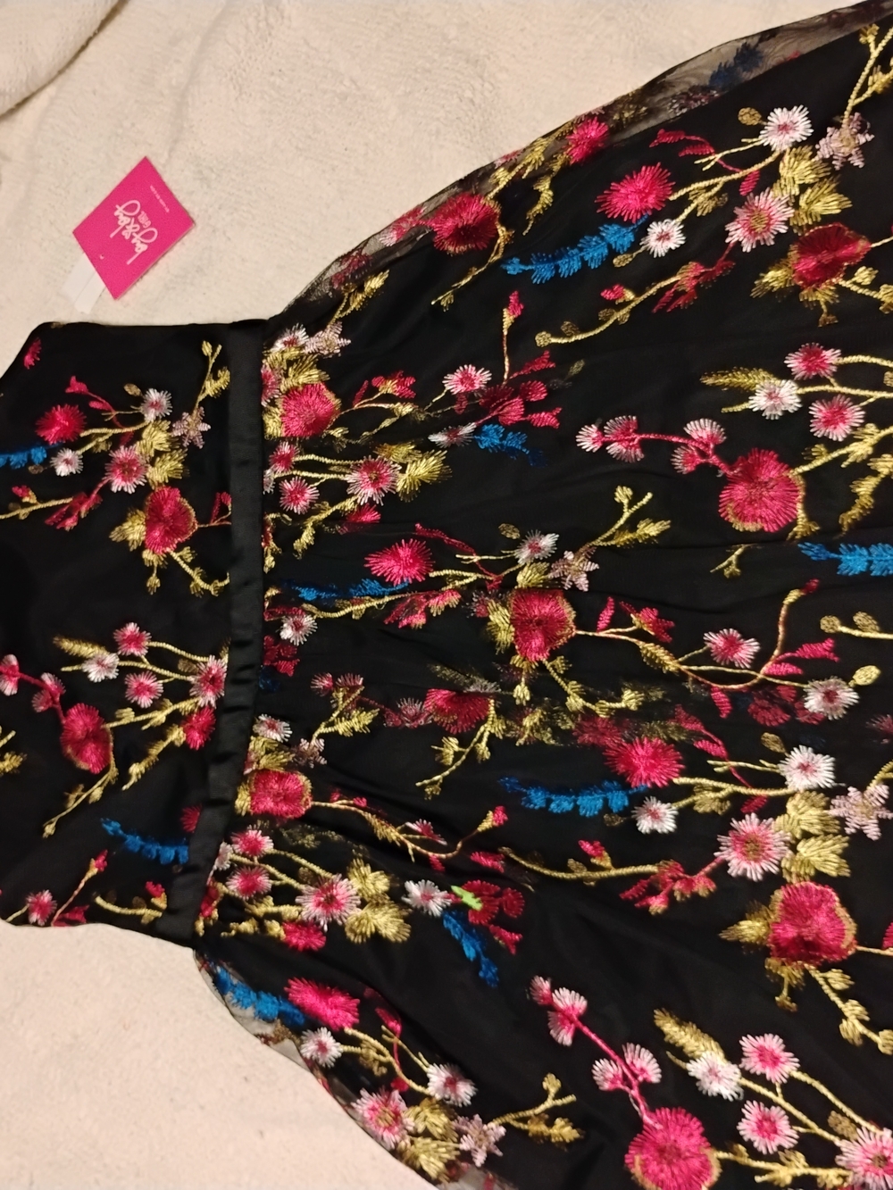 by & by Black Floral Embroidered Girls' Party Dress
